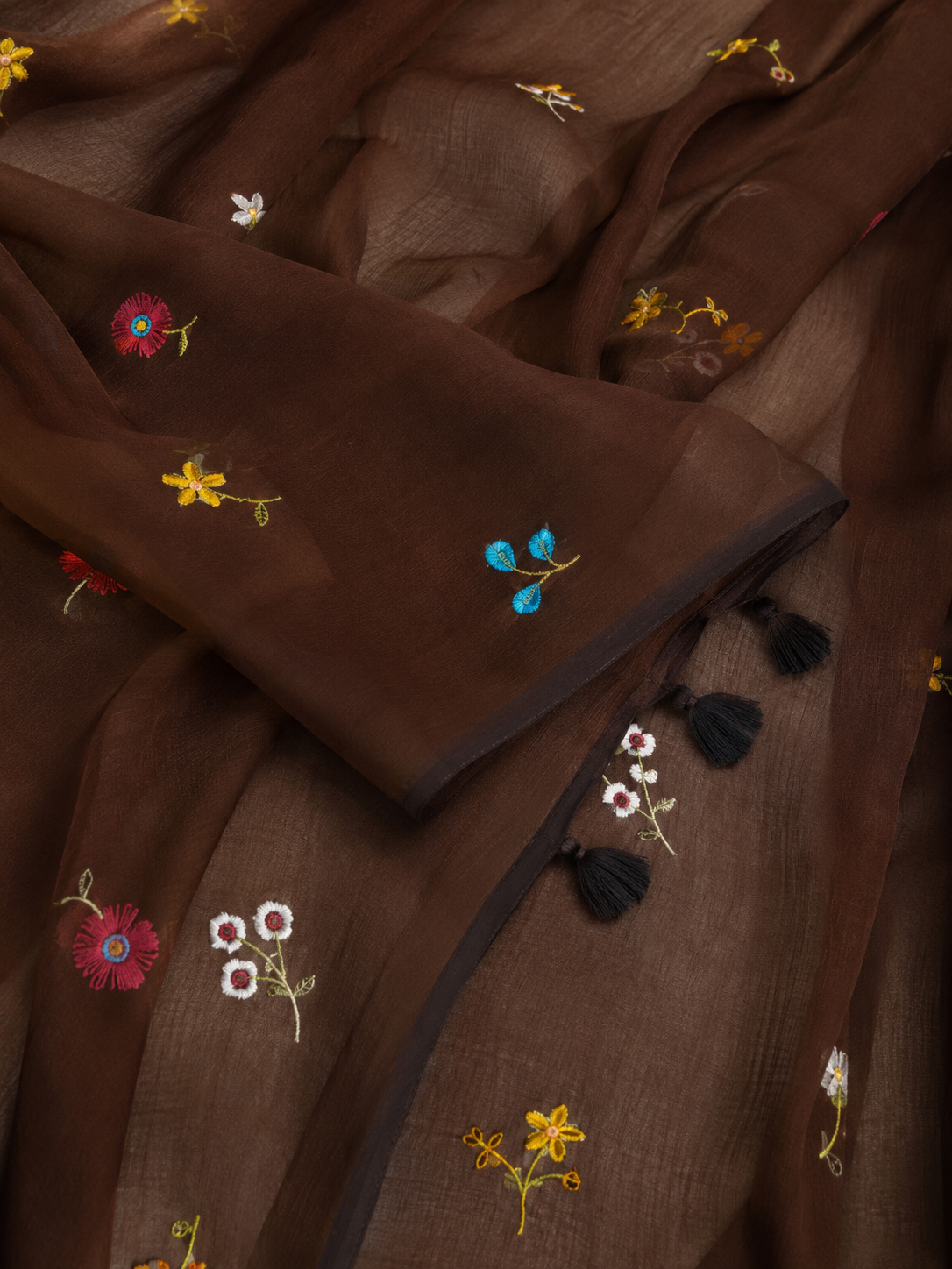 Elegant Coffee Brown Pure Mulmul Cotton Saree with Hand Embroidery